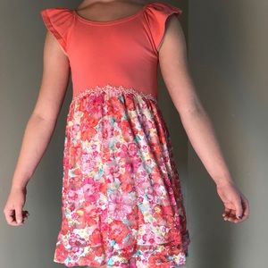 Damon and pink floral girls dress